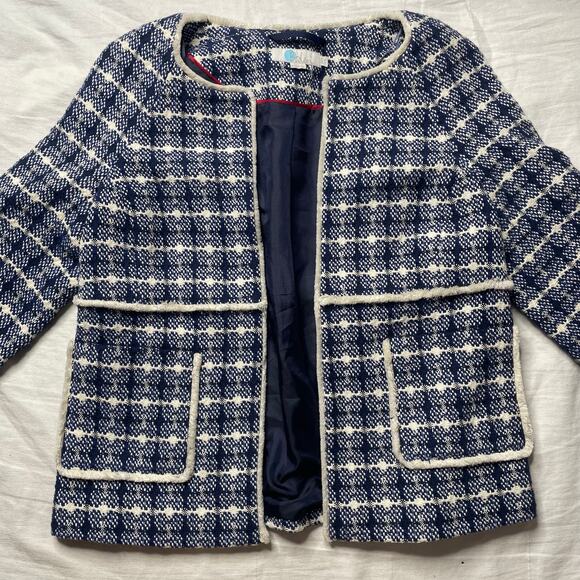 Boden Navy Blue White Ida Textured Tweed Jacket Blazer Sz 6 Women's - Picture 2 of 6